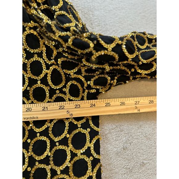 Vintage 80s For You Spiegal Women’s 1X Silk Black Gold Sequins Evening Jacket - Picture 4 of 8